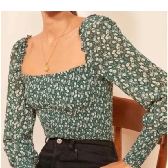 Reformation Green Pinto Floral Top Size XL - Picture 1 of 5